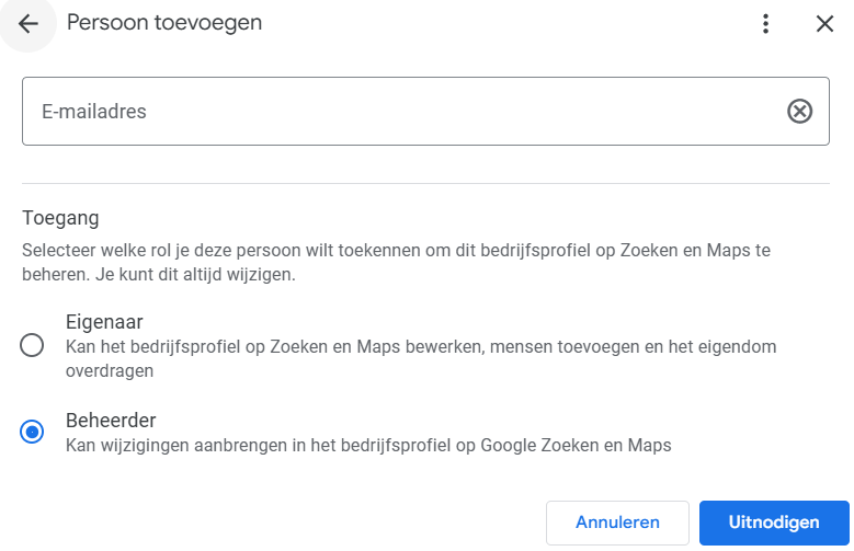persoon toevoegen toegang google mijn bedrijf