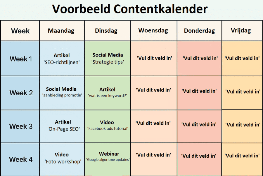 voorbeeld contentkalender